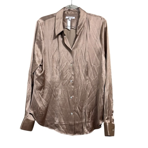 New Madewell Sz 12 Darted Button-Up Shirt in Satin - Picture 7 of 10
